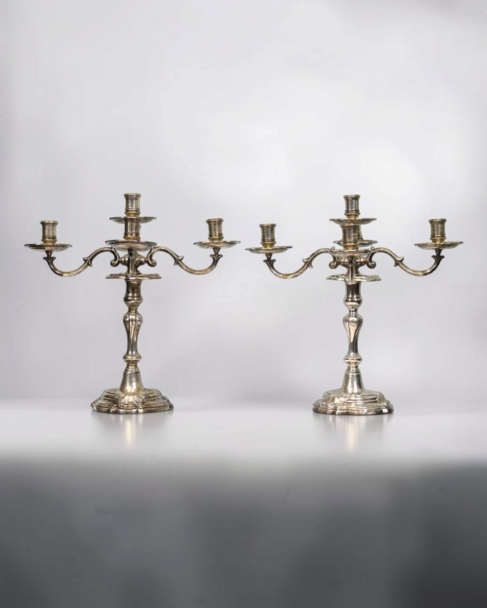 Coppia Di Candelabri Antichi Con Punzone Napoli - Italia Fine XVIII Secolo  -photo-1